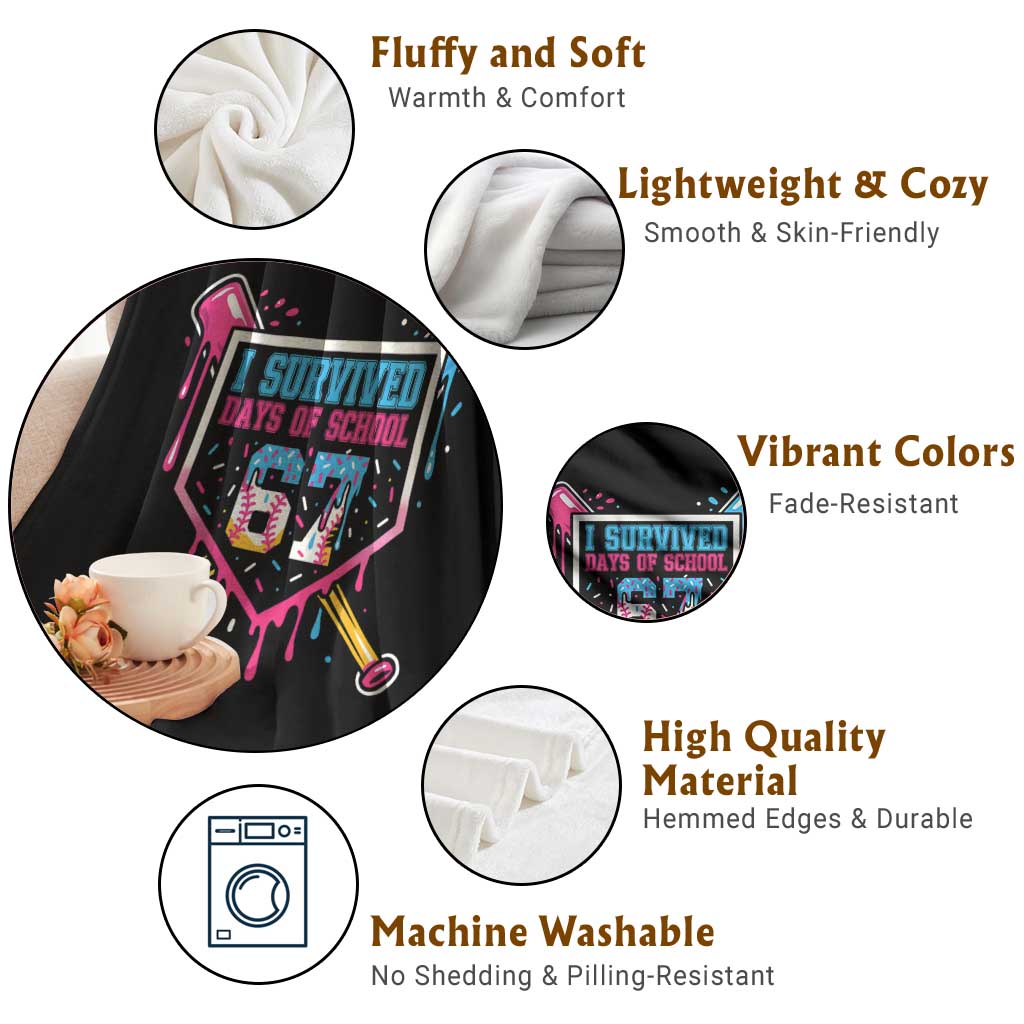 I Survived 67 Days Of School Baseball Ice Cream Throw Blanket Funny Christmas Six Seven Meme TS14 Print Your Wear