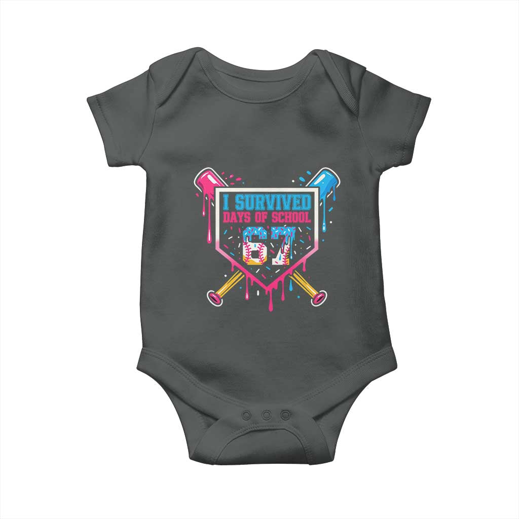 I Survived 67 Days Of School Baseball Ice Cream Baby Onesie Funny Christmas Six Seven Meme TS14 Dark Heather Print Your Wear