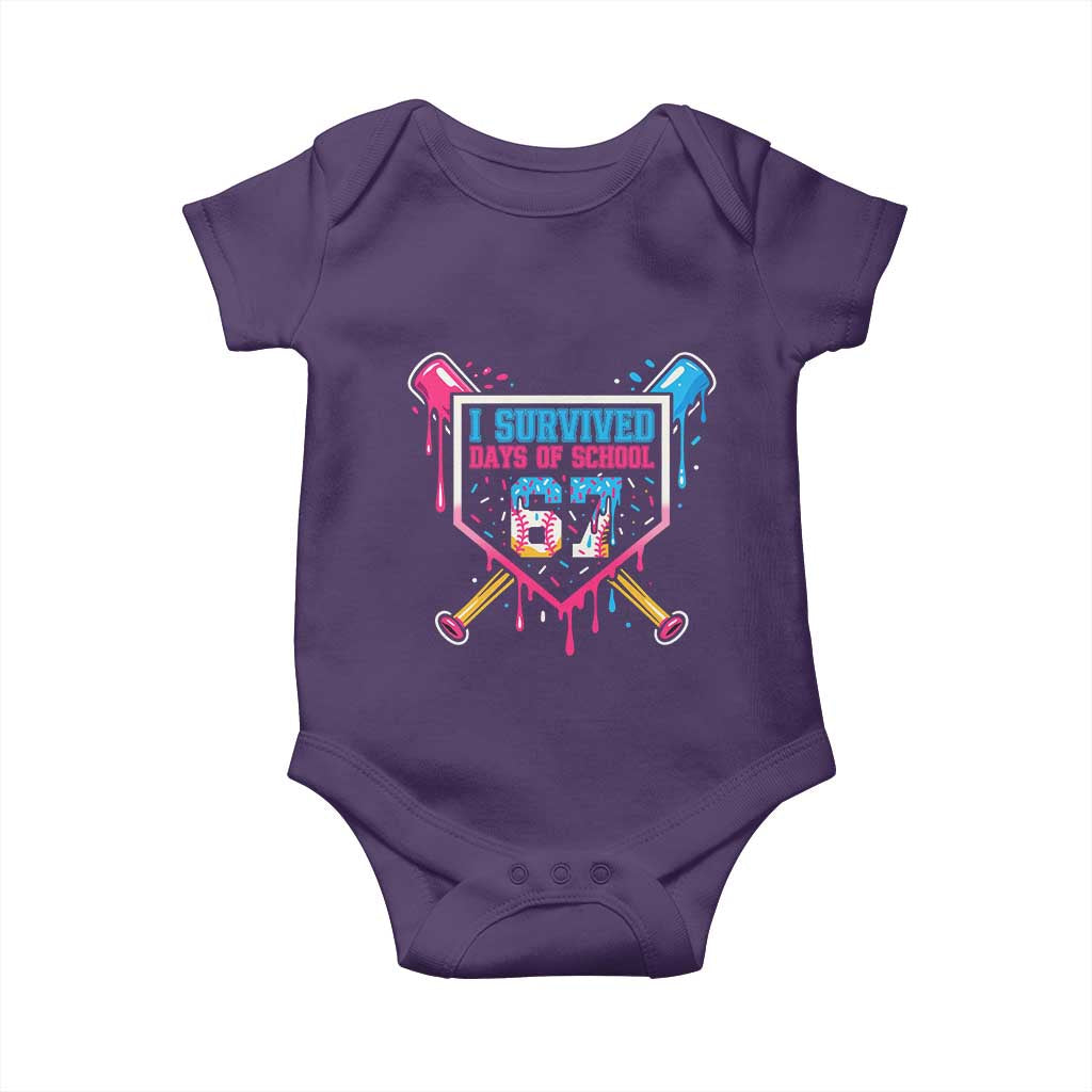 I Survived 67 Days Of School Baseball Ice Cream Baby Onesie Funny Christmas Six Seven Meme TS14 Purple Print Your Wear