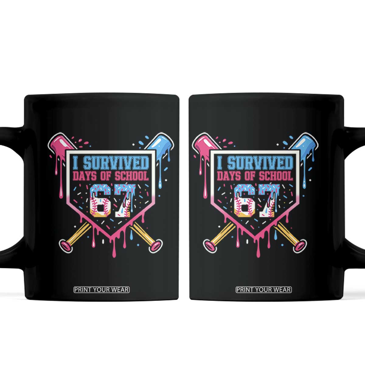 I Survived 67 Days Of School Baseball Ice Cream Coffee Mug Funny Christmas Six Seven Meme - Print Your Wear