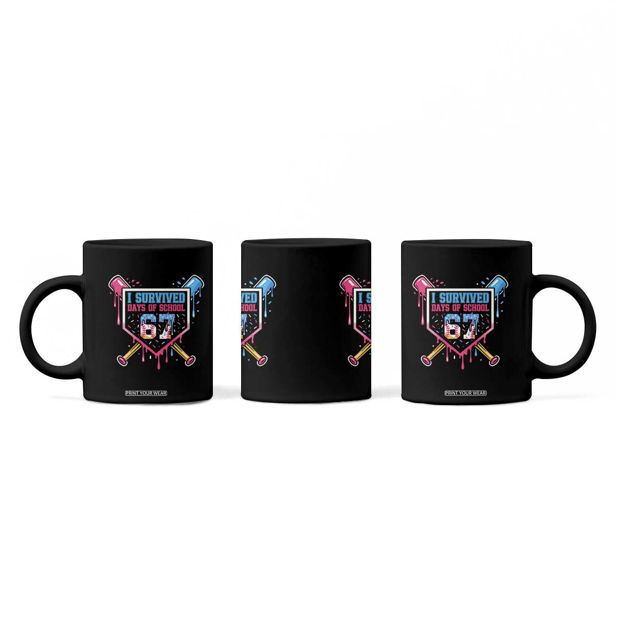 I Survived 67 Days Of School Baseball Ice Cream Coffee Mug Funny Christmas Six Seven Meme TS14 Print Your Wear