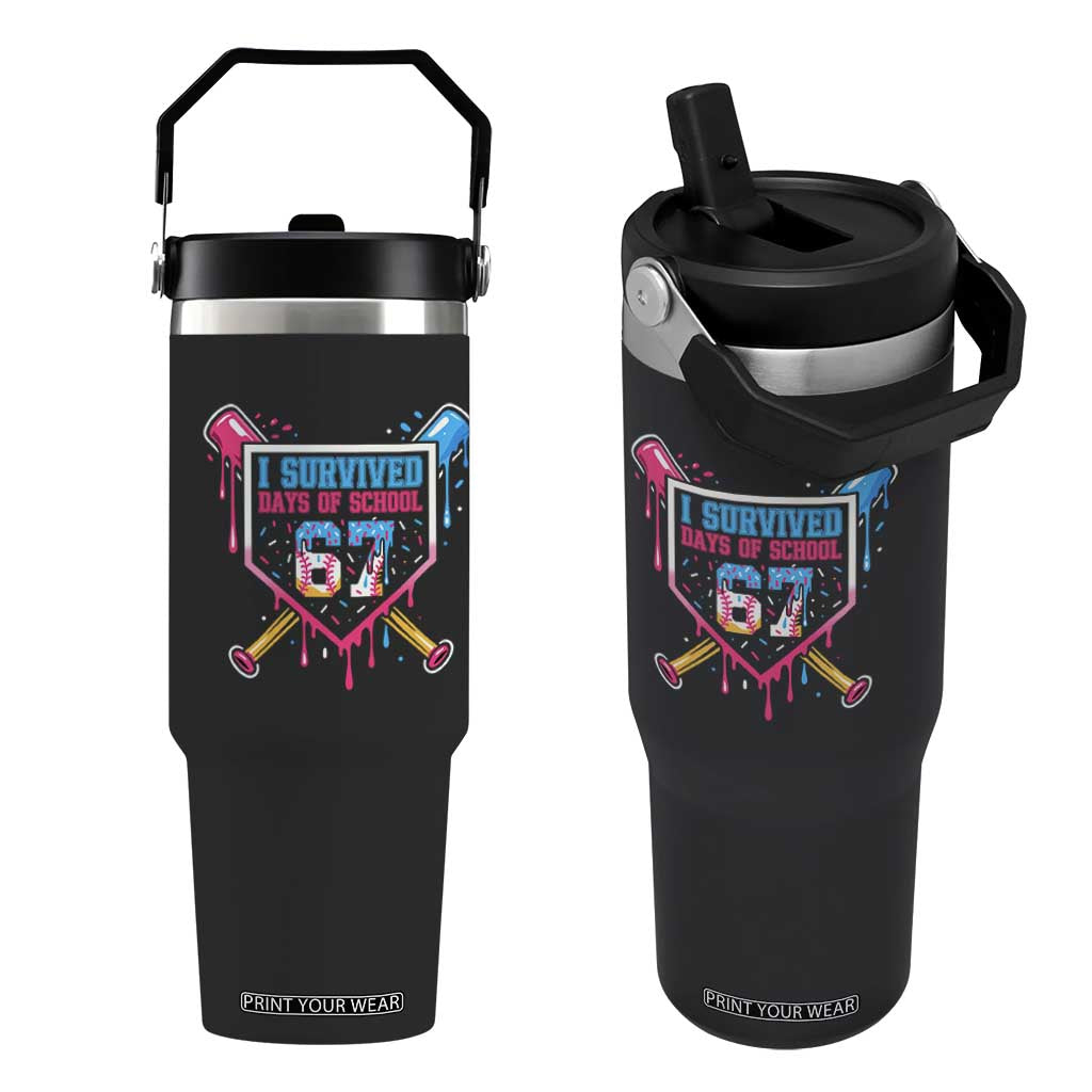 I Survived 67 Days Of School Baseball Ice Cream Flip Straw Tumbler Funny Christmas Six Seven Meme - Print Your Wear