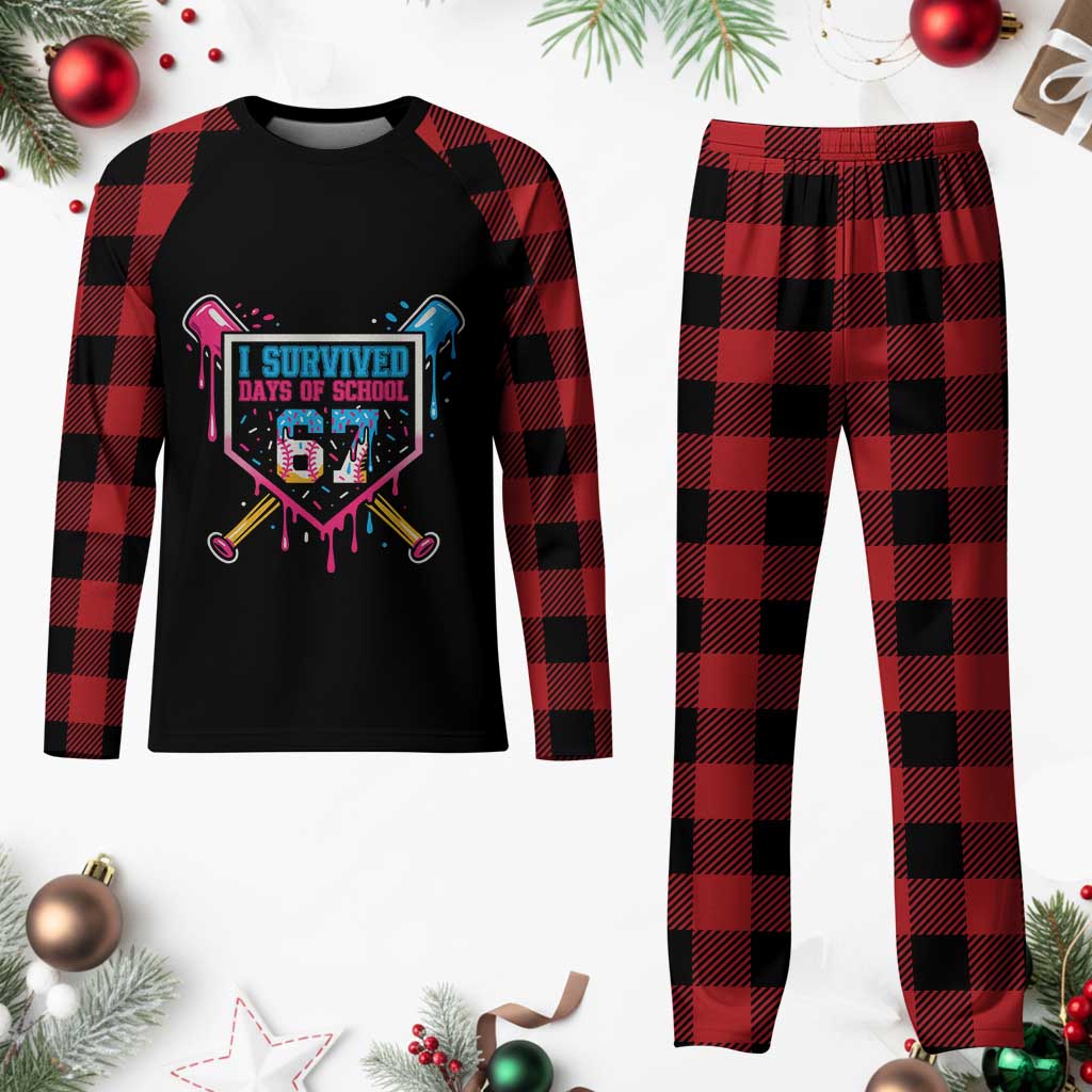 I Survived 67 Days Of School Baseball Ice Cream Plaid Pajama Set Funny Christmas Six Seven Meme TS14 Buffalo Plaid Print Your Wear