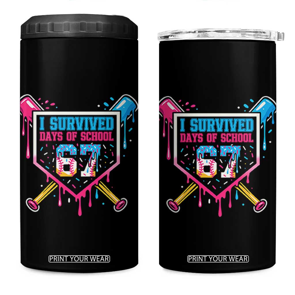 I Survived 67 Days Of School Baseball Ice Cream 4 in 1 Can Cooler Tumbler Funny Christmas Six Seven Meme - Print Your Wear
