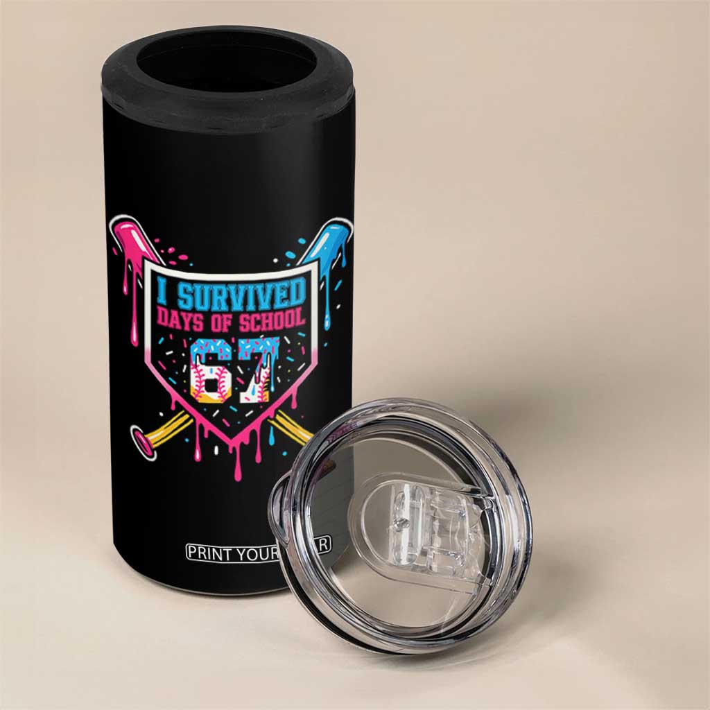 I Survived 67 Days Of School Baseball Ice Cream 4 in 1 Can Cooler Tumbler Funny Christmas Six Seven Meme TS14 Print Your Wear