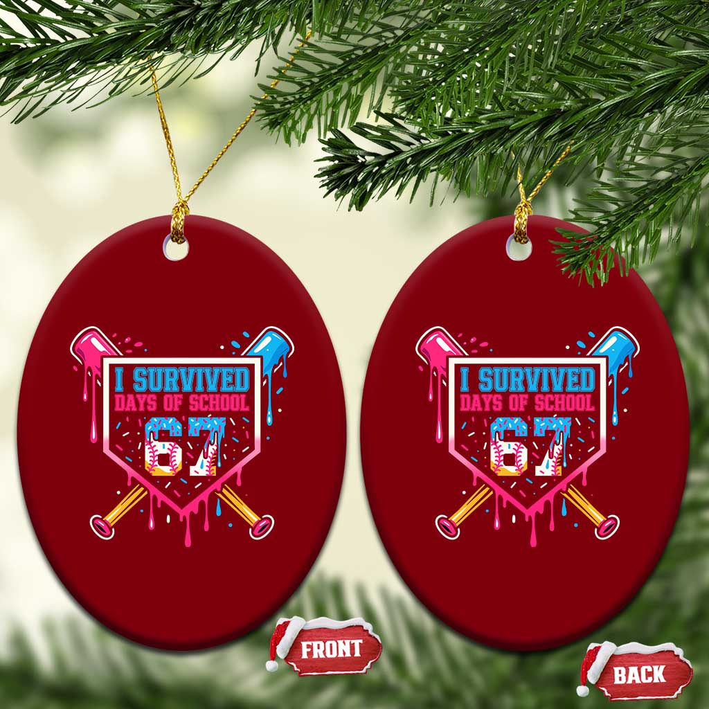 I Survived 67 Days Of School Baseball Ice Cream Ceramic Ornament Funny Christmas Six Seven Meme TS14 Print Your Wear