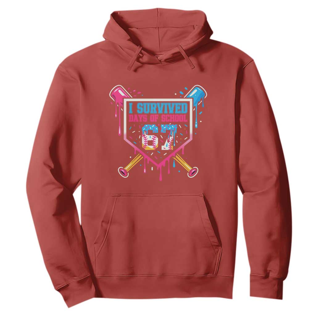 I Survived 67 Days Of School Baseball Ice Cream Hoodie Funny Christmas Six Seven Meme TS14 Red Print Your Wear