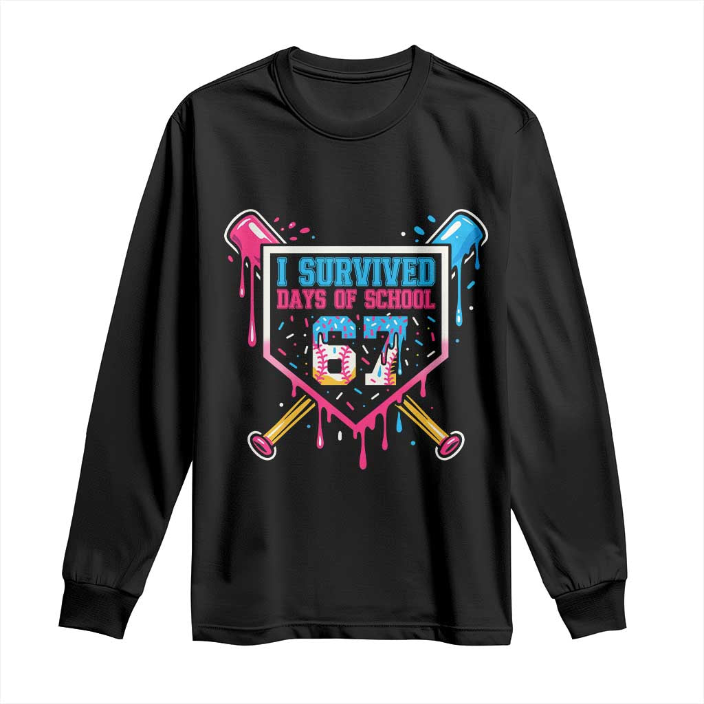 I Survived 67 Days Of School Baseball Ice Cream Long Sleeve Shirt Funny Christmas Six Seven Meme TS14 Black Print Your Wear