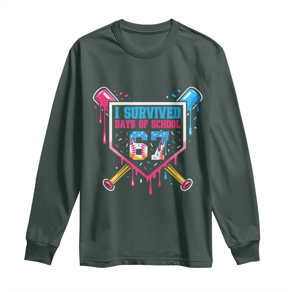 I Survived 67 Days Of School Baseball Ice Cream Long Sleeve Shirt Funny Christmas Six Seven Meme TS14 Dark Forest Green Print Your Wear