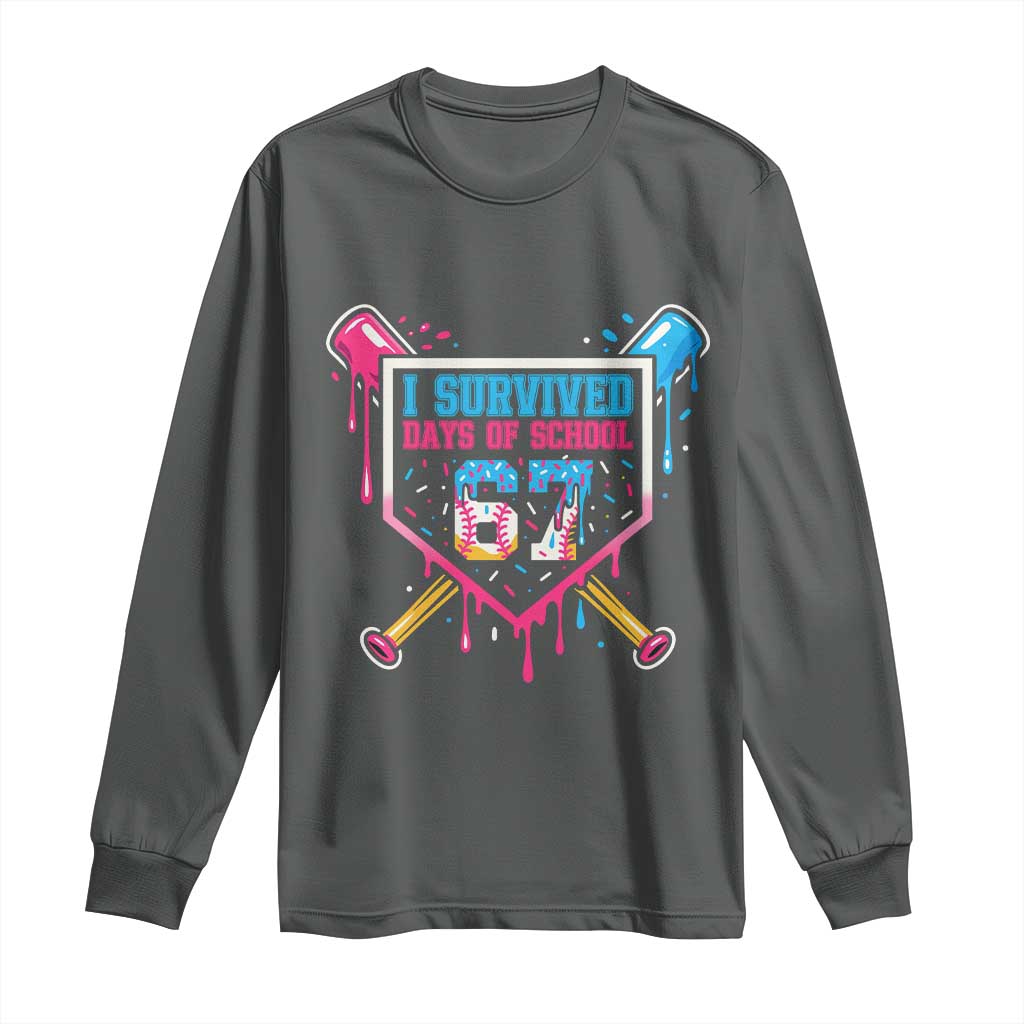 I Survived 67 Days Of School Baseball Ice Cream Long Sleeve Shirt Funny Christmas Six Seven Meme TS14 Dark Heather Print Your Wear