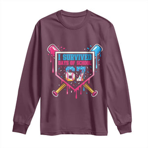 I Survived 67 Days Of School Baseball Ice Cream Long Sleeve Shirt Funny Christmas Six Seven Meme TS14 Maroon Print Your Wear