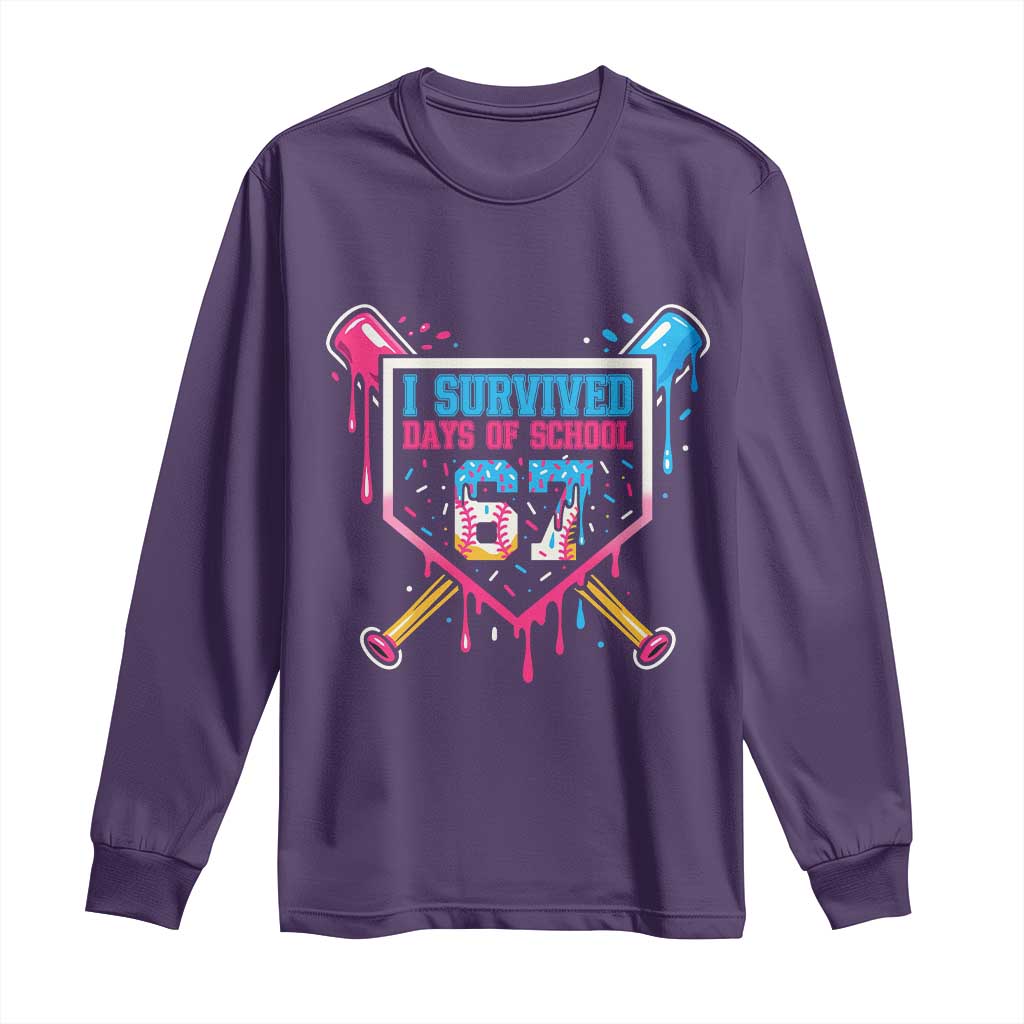 I Survived 67 Days Of School Baseball Ice Cream Long Sleeve Shirt Funny Christmas Six Seven Meme TS14 Purple Print Your Wear