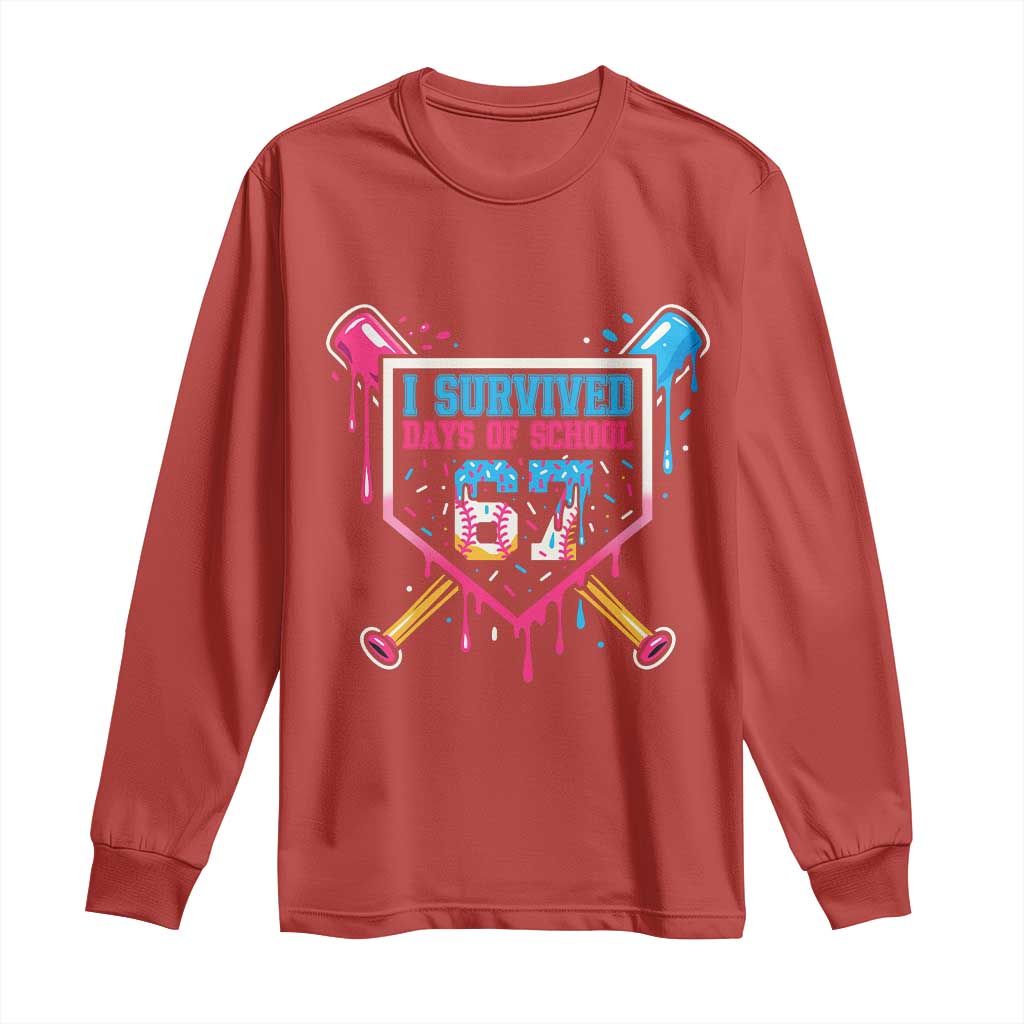 I Survived 67 Days Of School Baseball Ice Cream Long Sleeve Shirt Funny Christmas Six Seven Meme TS14 Red Print Your Wear