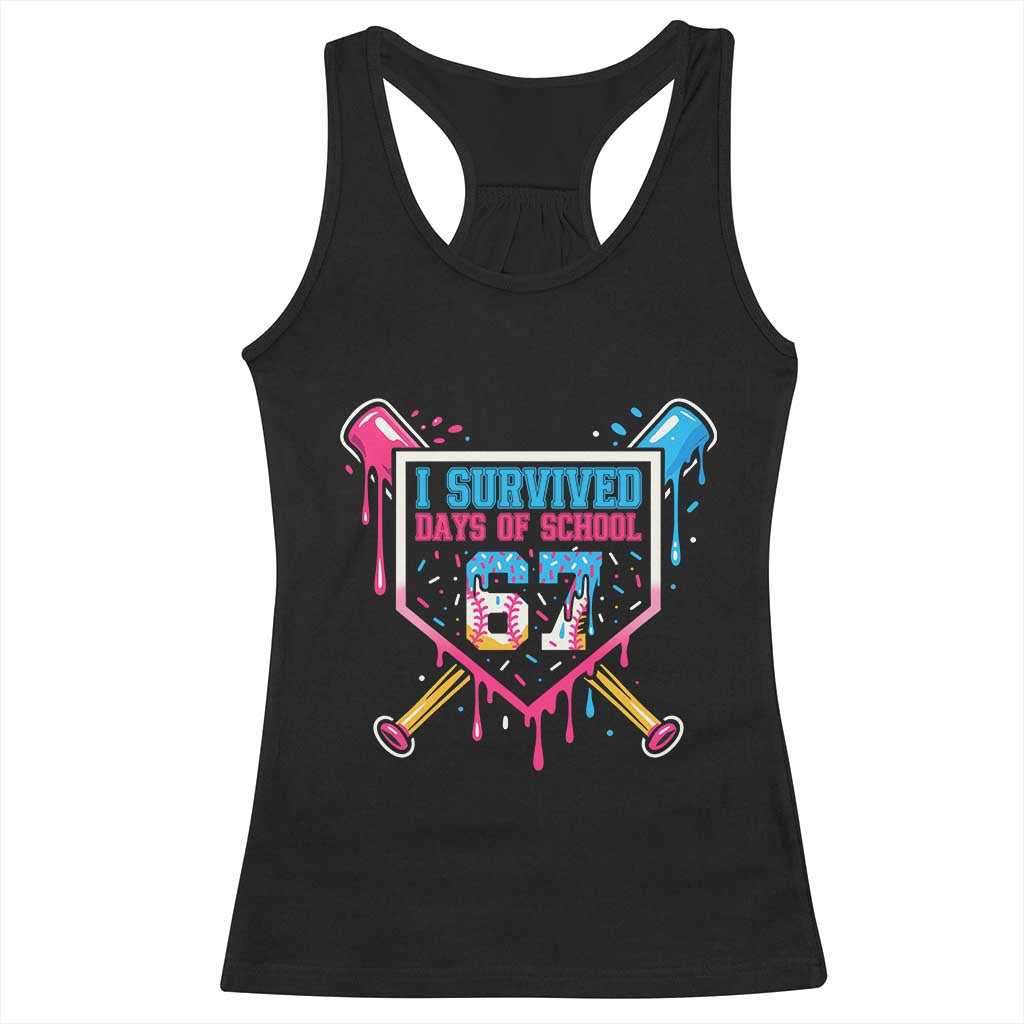 I Survived 67 Days Of School Baseball Ice Cream Racerback Tank Top Funny Christmas Six Seven Meme TS14 Black Print Your Wear