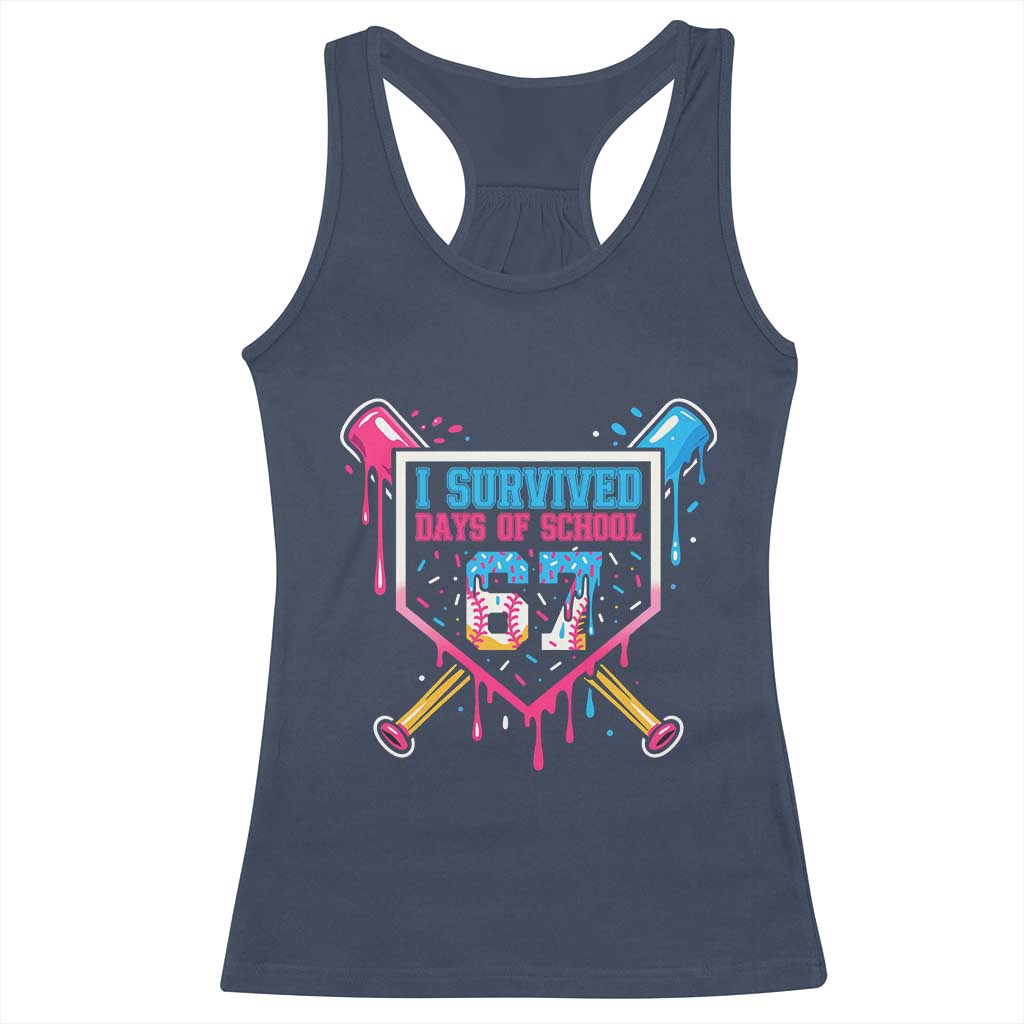 I Survived 67 Days Of School Baseball Ice Cream Racerback Tank Top Funny Christmas Six Seven Meme TS14 Navy Print Your Wear
