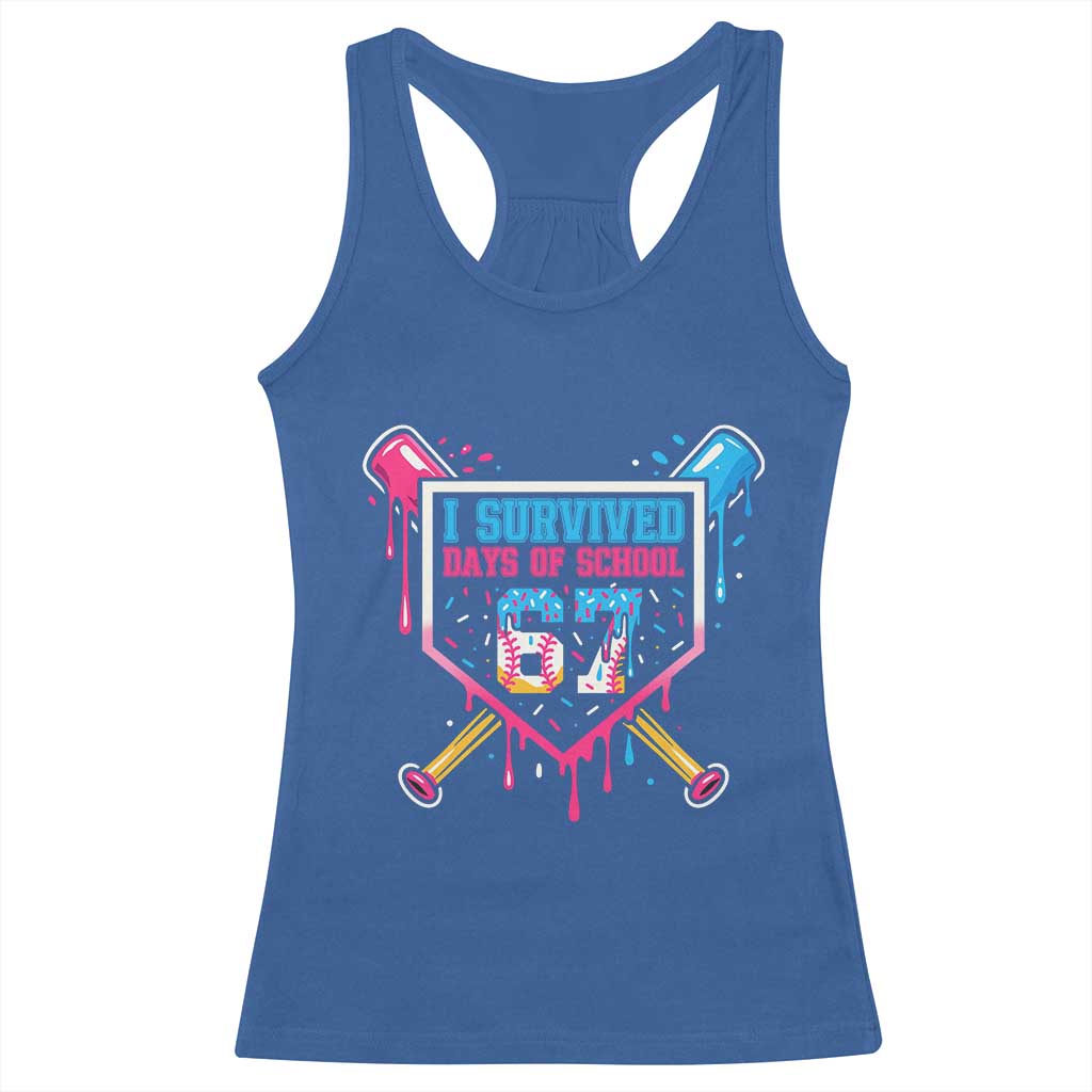 I Survived 67 Days Of School Baseball Ice Cream Racerback Tank Top Funny Christmas Six Seven Meme TS14 Royal Blue Print Your Wear