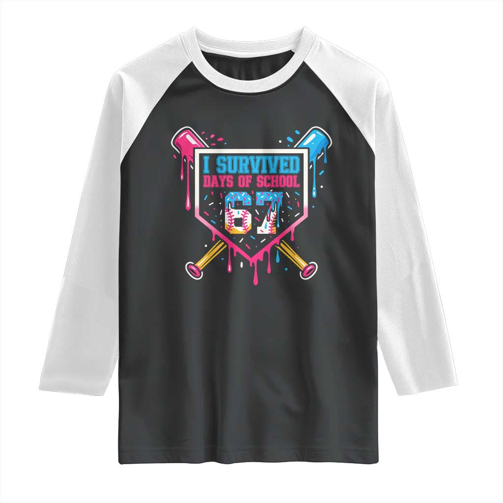 I Survived 67 Days Of School Baseball Ice Cream Raglan Shirt Funny Christmas Six Seven Meme TS14 Black White Print Your Wear