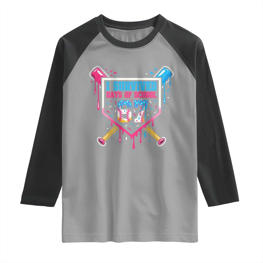 I Survived 67 Days Of School Baseball Ice Cream Raglan Shirt Funny Christmas Six Seven Meme TS14 Sport Gray Black Print Your Wear