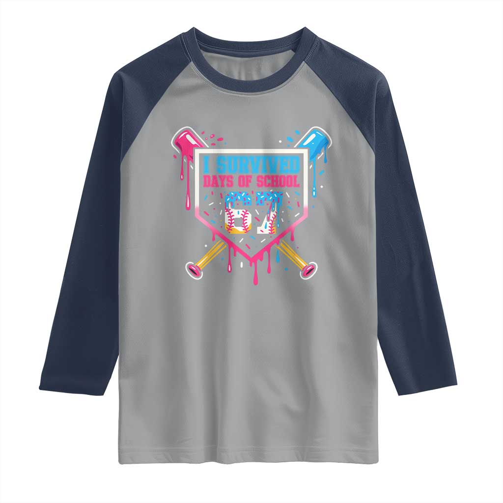 I Survived 67 Days Of School Baseball Ice Cream Raglan Shirt Funny Christmas Six Seven Meme TS14 Sport Gray Navy Print Your Wear