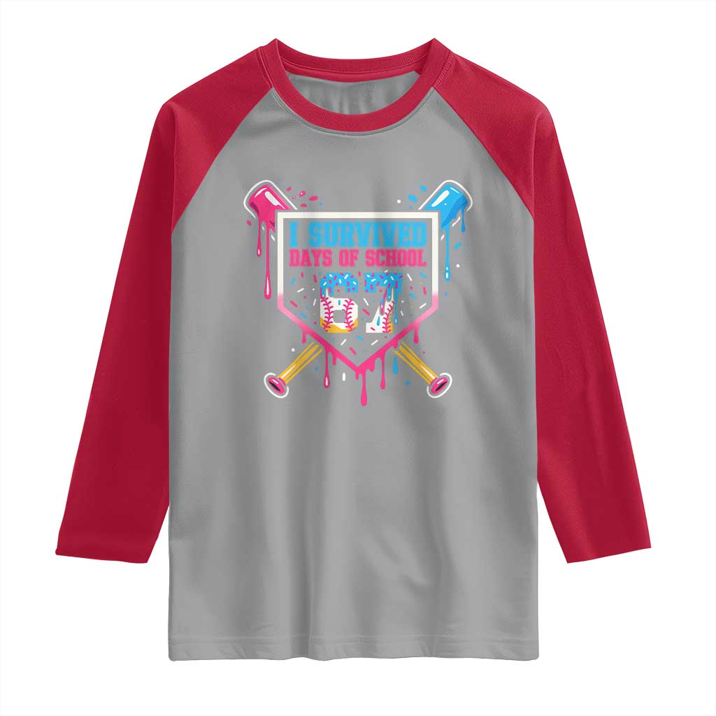 I Survived 67 Days Of School Baseball Ice Cream Raglan Shirt Funny Christmas Six Seven Meme TS14 Sport Gray Red Print Your Wear