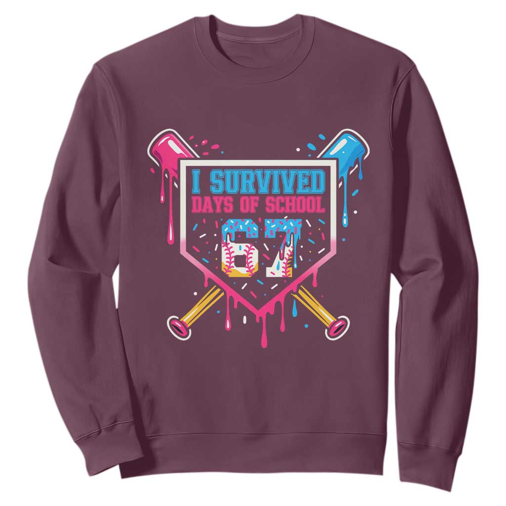I Survived 67 Days Of School Baseball Ice Cream Sweatshirt Funny Christmas Six Seven Meme TS14 Maroon Print Your Wear