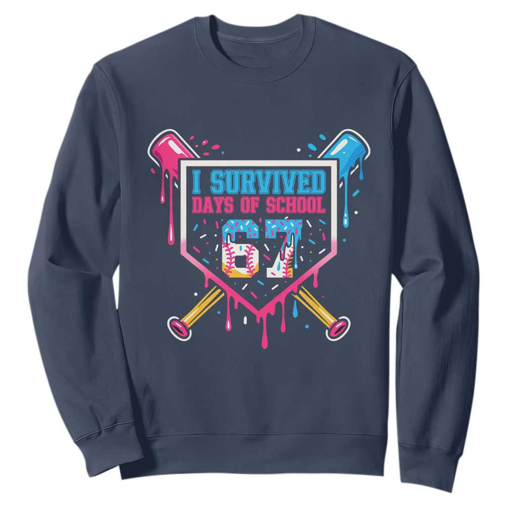 I Survived 67 Days Of School Baseball Ice Cream Sweatshirt Funny Christmas Six Seven Meme TS14 Navy Print Your Wear