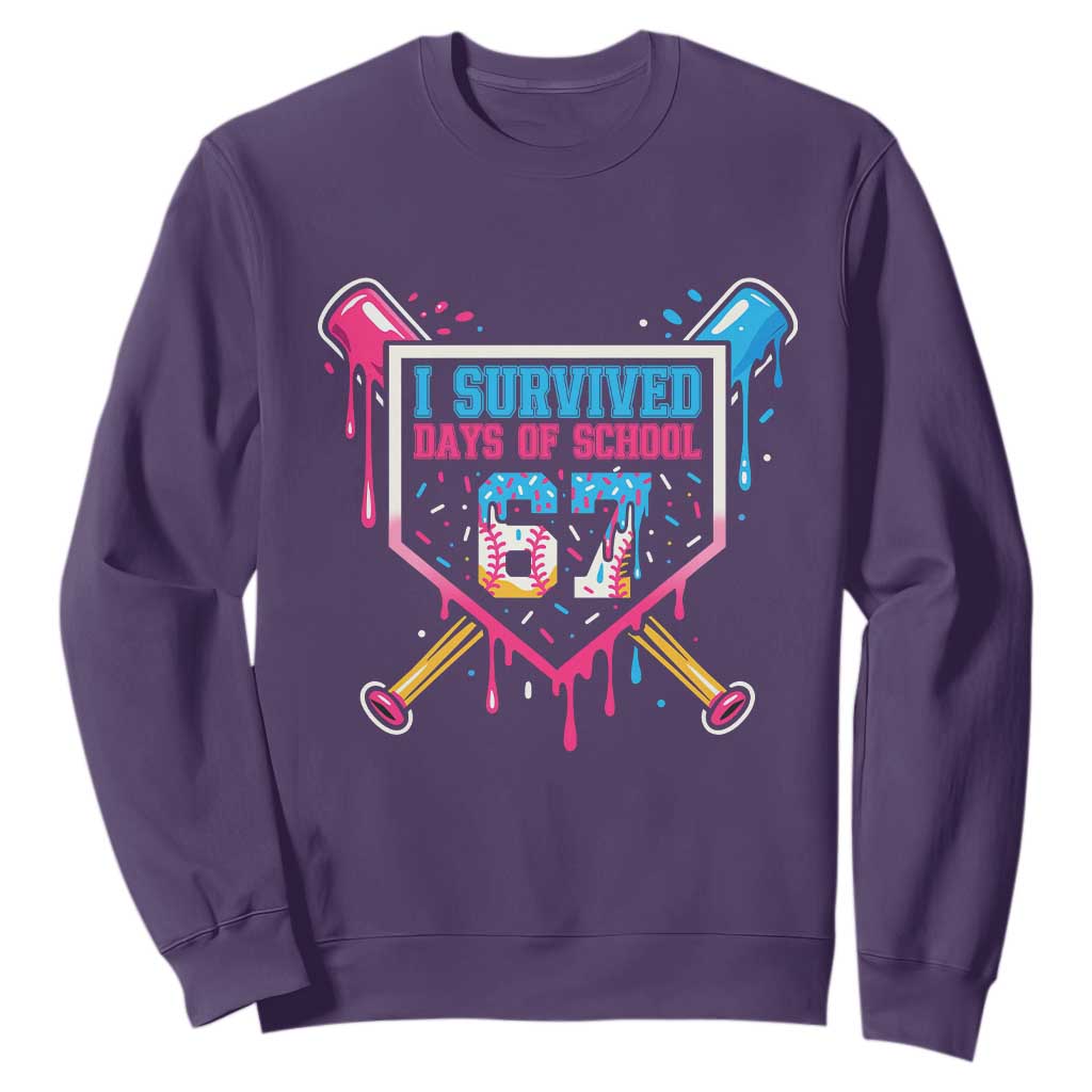 I Survived 67 Days Of School Baseball Ice Cream Sweatshirt Funny Christmas Six Seven Meme TS14 Purple Print Your Wear
