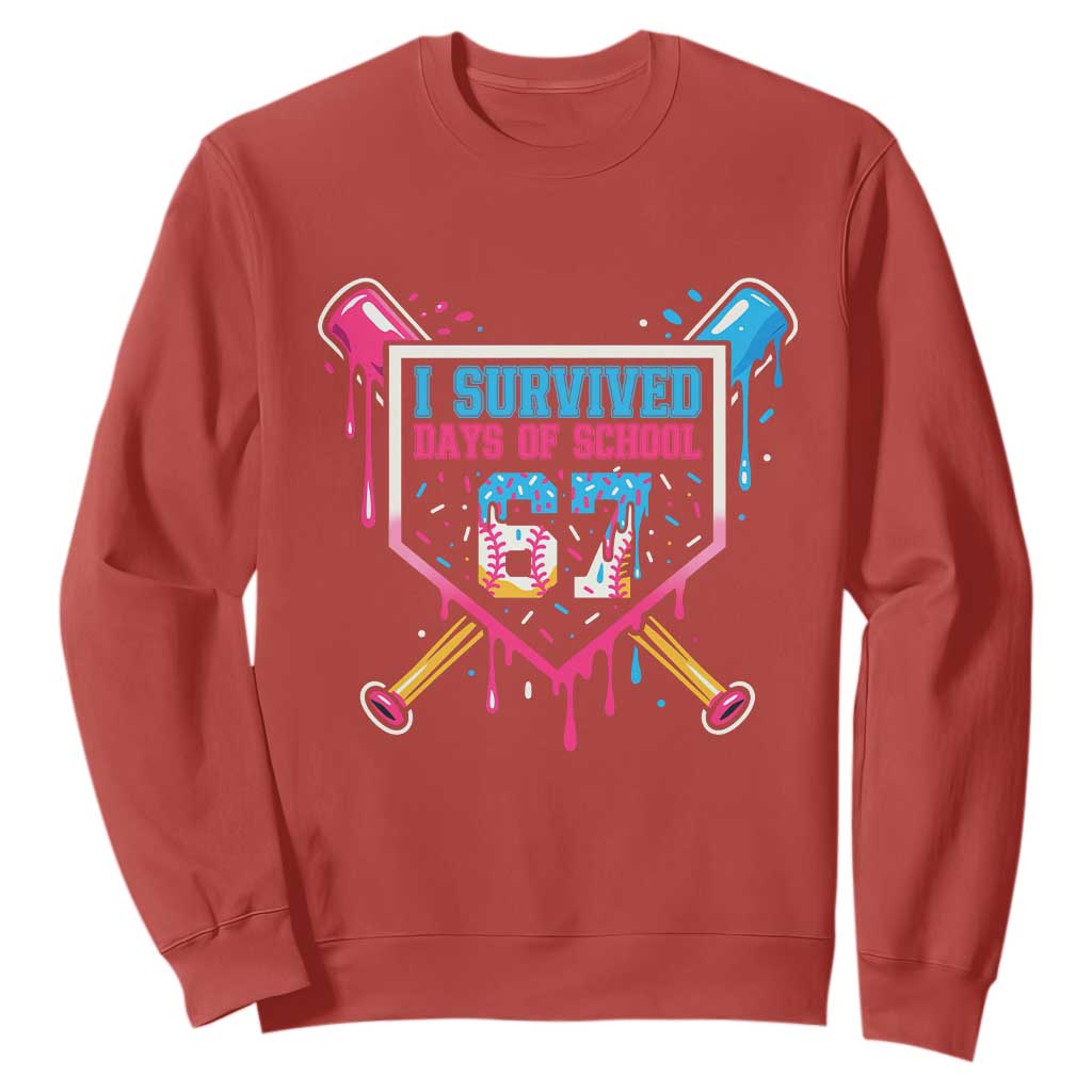 I Survived 67 Days Of School Baseball Ice Cream Sweatshirt Funny Christmas Six Seven Meme TS14 Red Print Your Wear