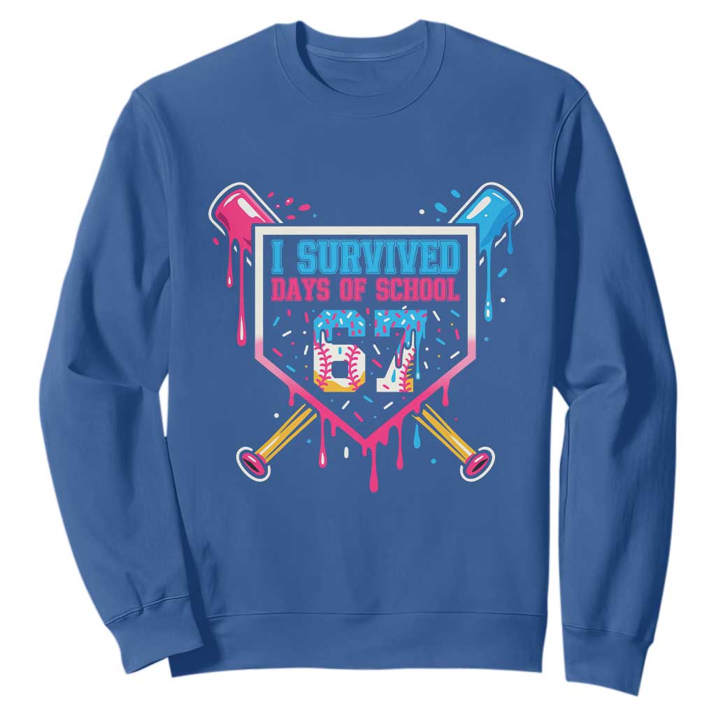 I Survived 67 Days Of School Baseball Ice Cream Sweatshirt Funny Christmas Six Seven Meme TS14 Royal Blue Print Your Wear