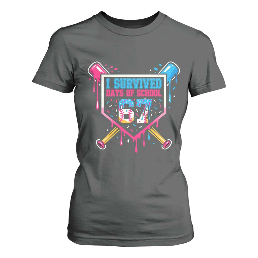 I Survived 67 Days Of School Baseball Ice Cream T Shirt For Women Funny Christmas Six Seven Meme TS14 Dark Heather Print Your Wear