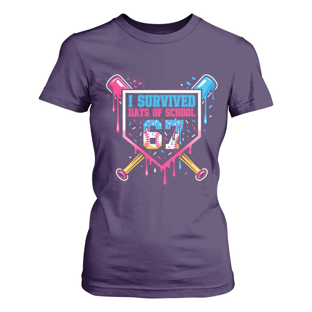 I Survived 67 Days Of School Baseball Ice Cream T Shirt For Women Funny Christmas Six Seven Meme TS14 Purple Print Your Wear