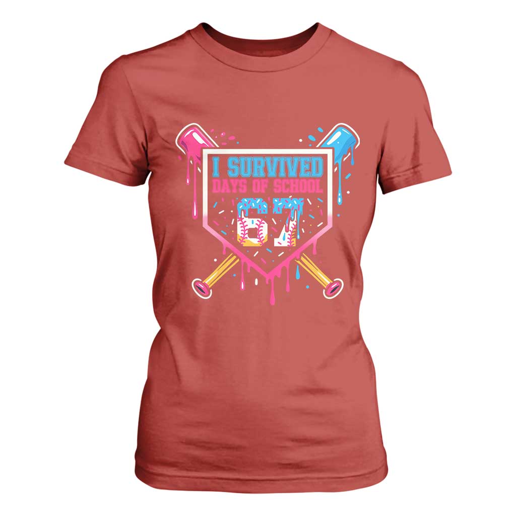 I Survived 67 Days Of School Baseball Ice Cream T Shirt For Women Funny Christmas Six Seven Meme TS14 Red Print Your Wear