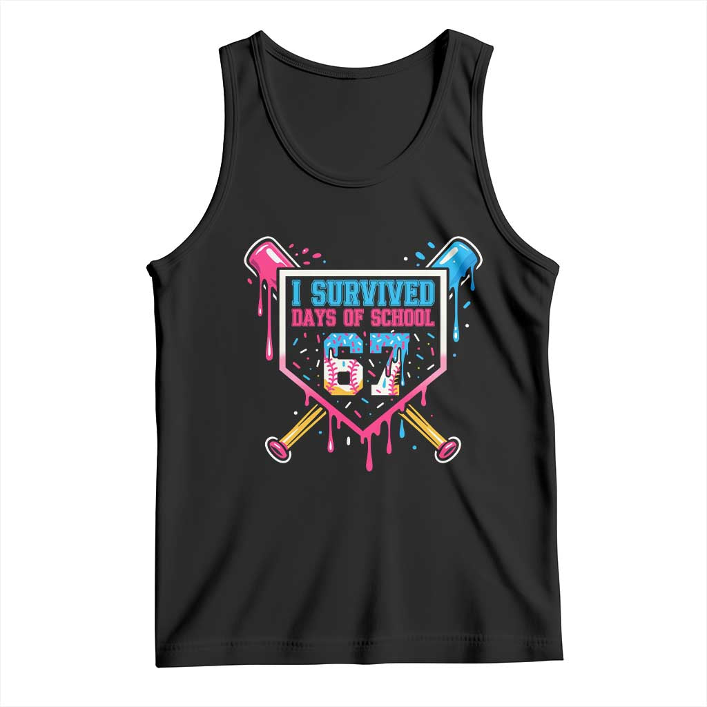 I Survived 67 Days Of School Baseball Ice Cream Tank Top Funny Christmas Six Seven Meme TS14 Black Print Your Wear