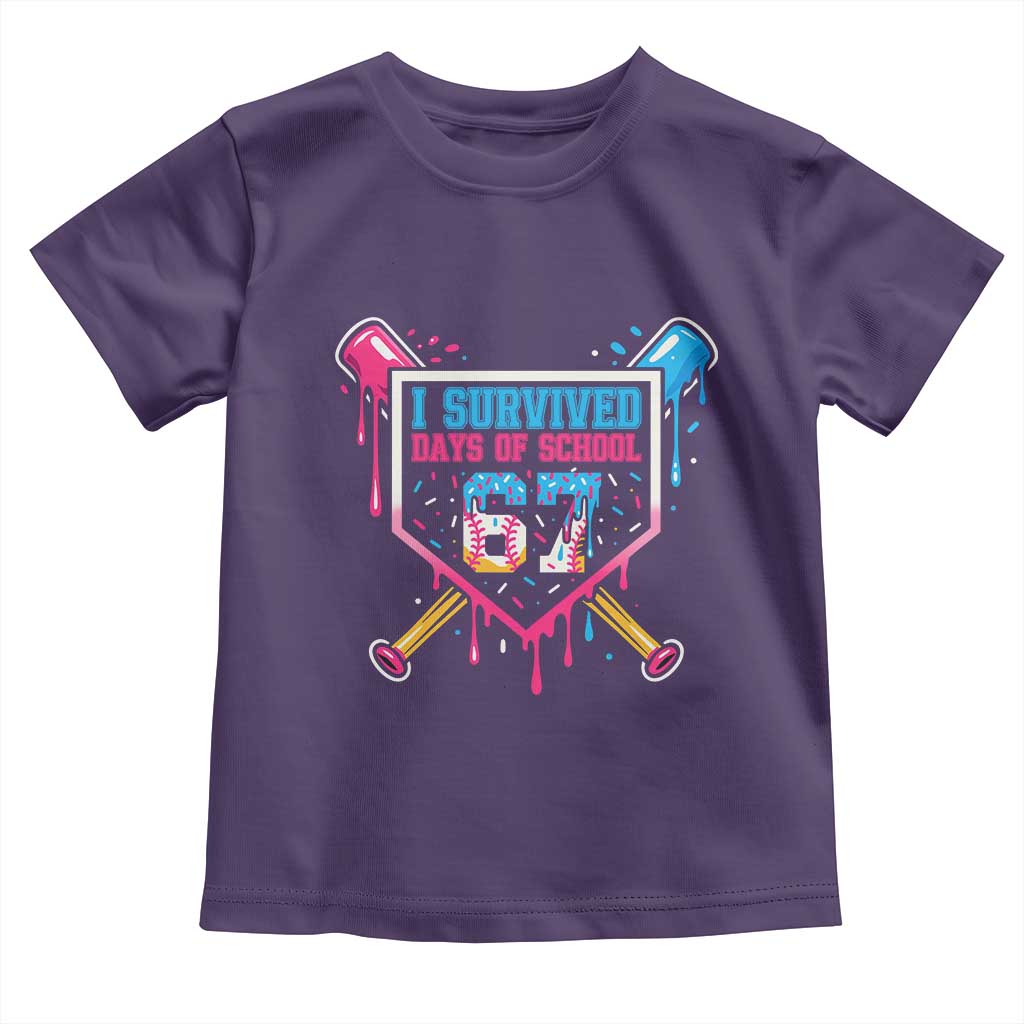 I Survived 67 Days Of School Baseball Ice Cream Toddler T Shirt Funny Christmas Six Seven Meme TS14 Purple Print Your Wear