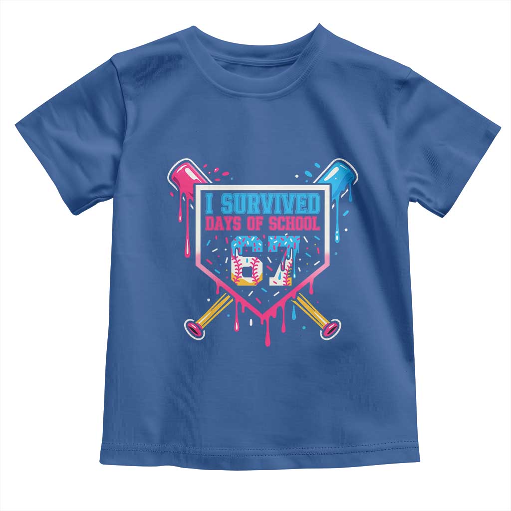 I Survived 67 Days Of School Baseball Ice Cream Toddler T Shirt Funny Christmas Six Seven Meme TS14 Royal Blue Print Your Wear