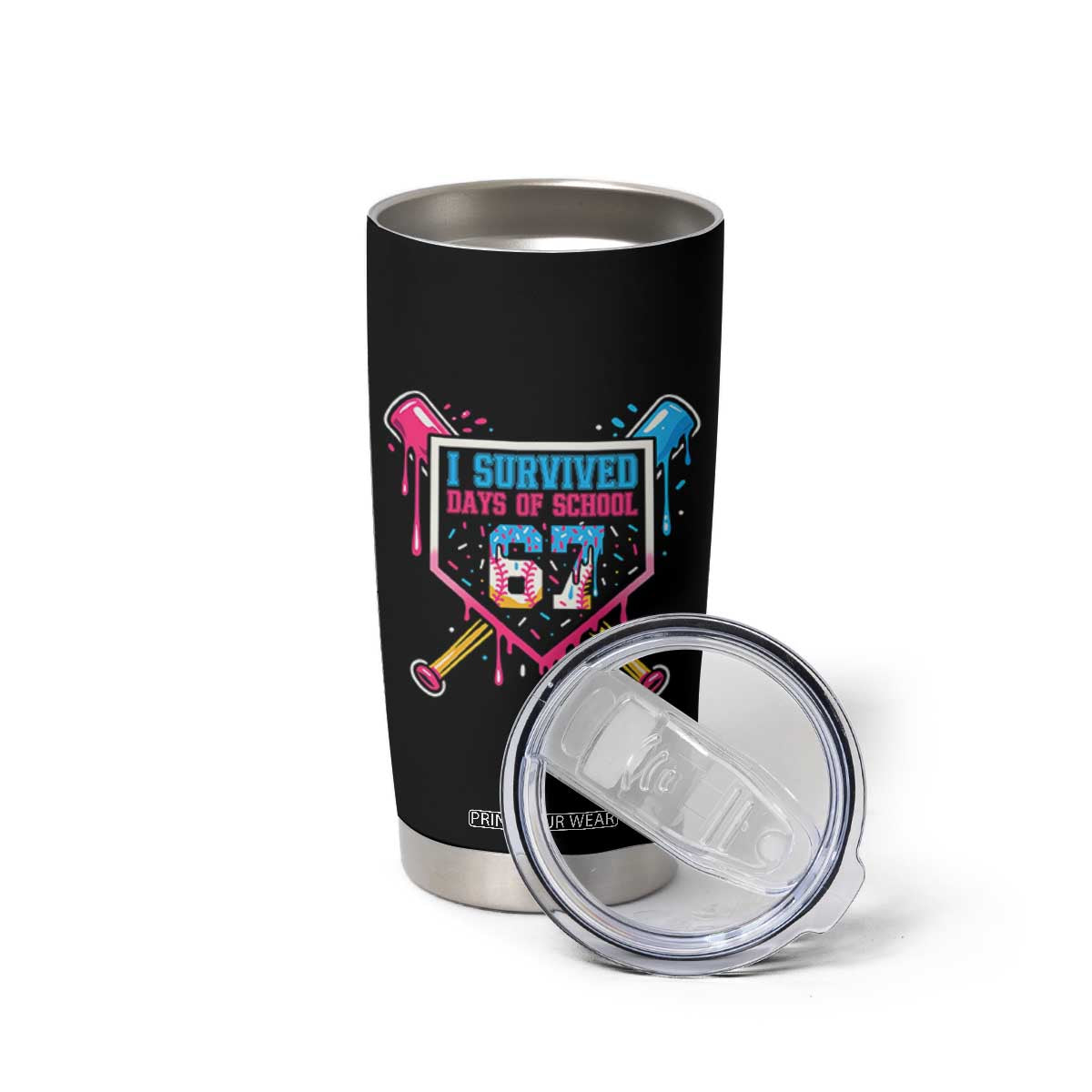 I Survived 67 Days Of School Baseball Ice Cream Tumbler Cup Funny Christmas Six Seven Meme TS14 Print Your Wear