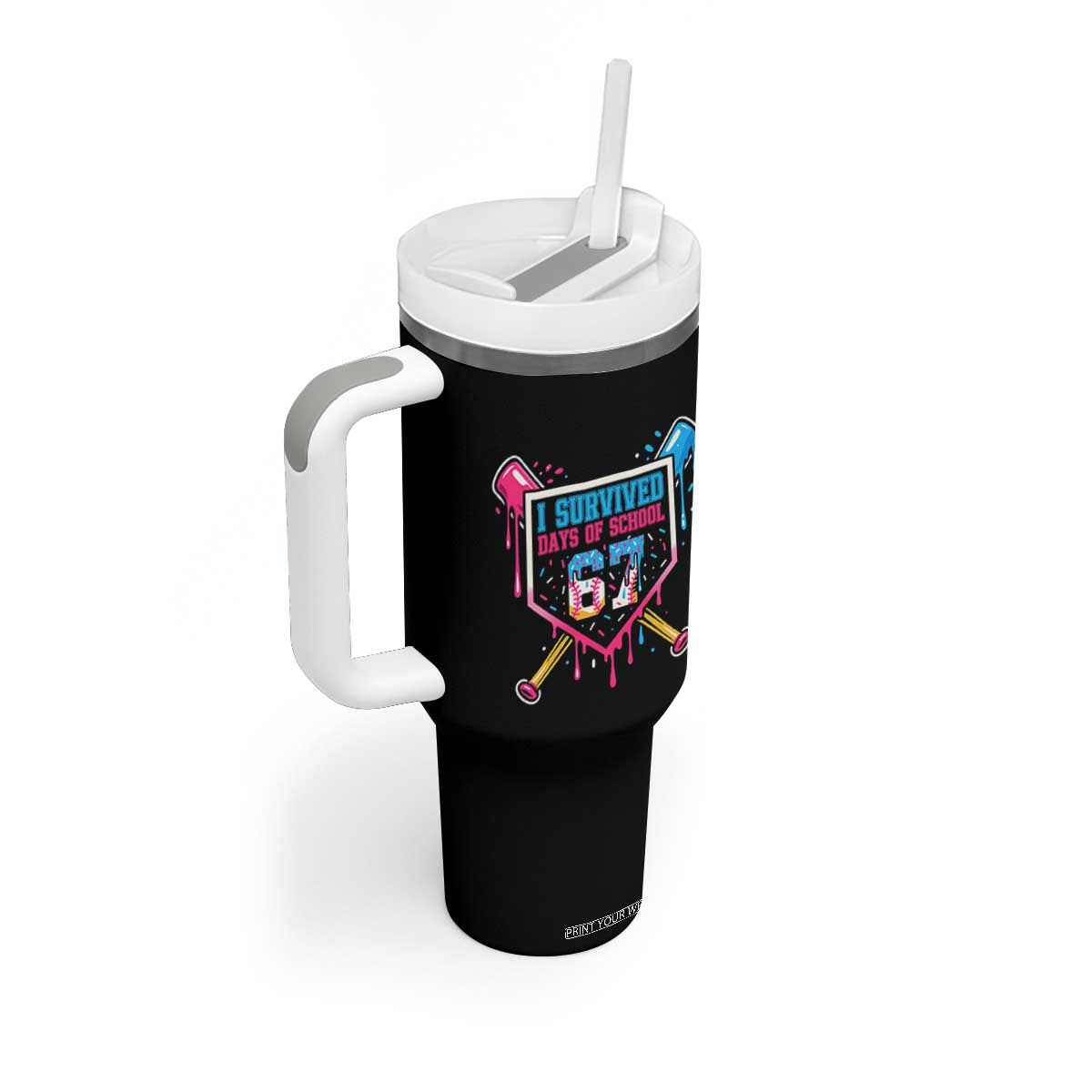 I Survived 67 Days Of School Baseball Ice Cream Tumbler With Handle Funny Christmas Six Seven Meme - Print Your Wear