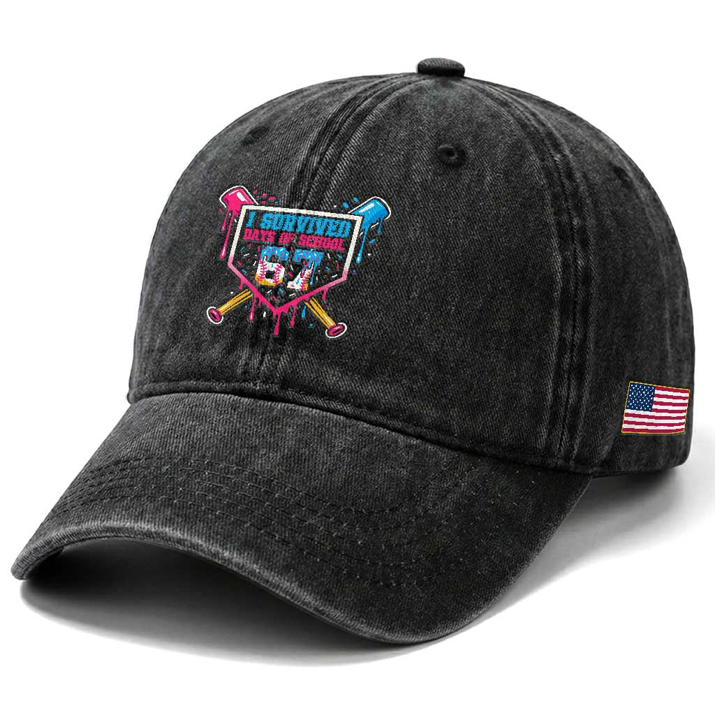 I Survived 67 Days Of School Baseball Ice Cream Washed Cotton Baseball Cap Funny Christmas Six Seven Meme TS14 Print Your Wear