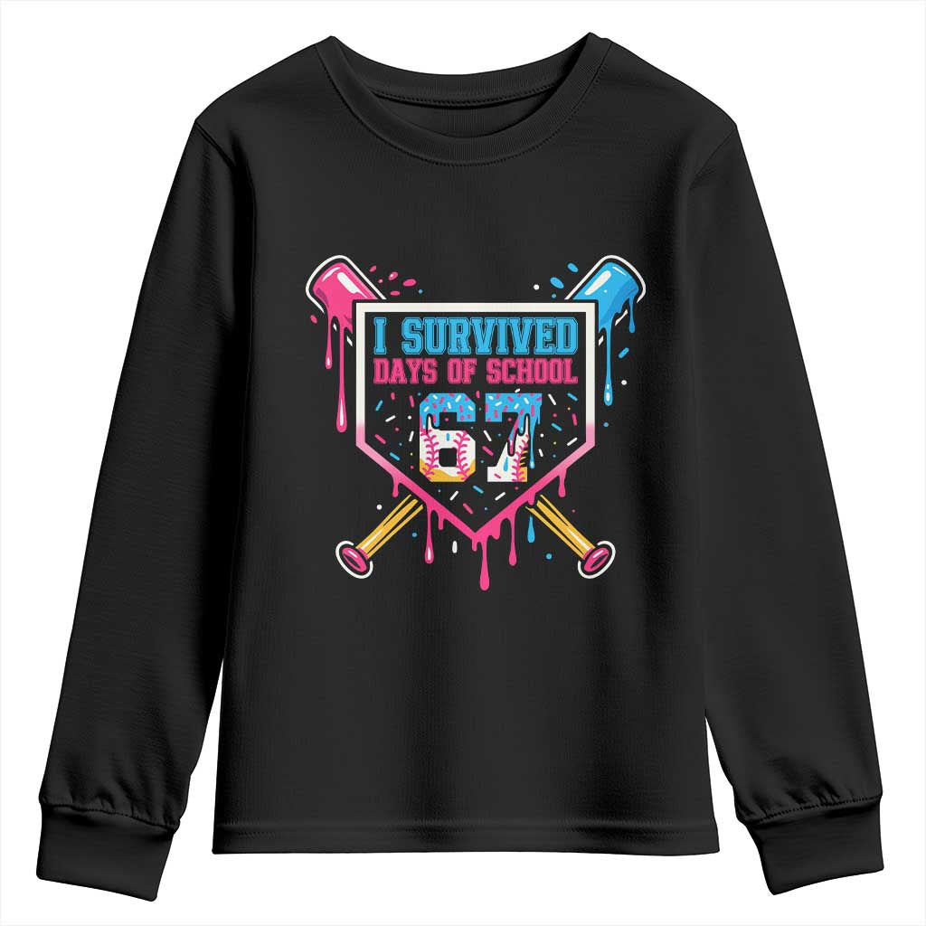 I Survived 67 Days Of School Baseball Ice Cream Youth Sweatshirt Funny Christmas Six Seven Meme TS14 Black Print Your Wear