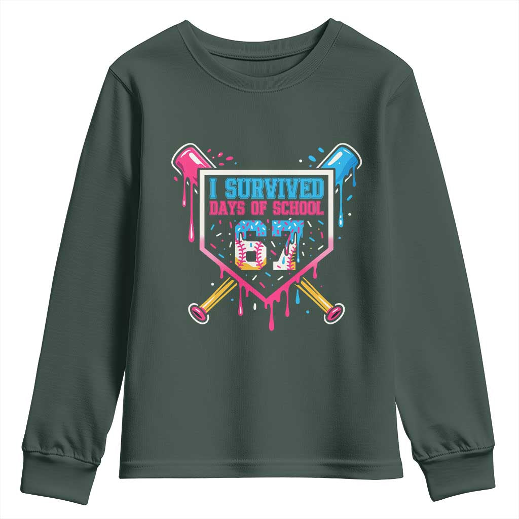I Survived 67 Days Of School Baseball Ice Cream Youth Sweatshirt Funny Christmas Six Seven Meme TS14 Dark Forest Green Print Your Wear