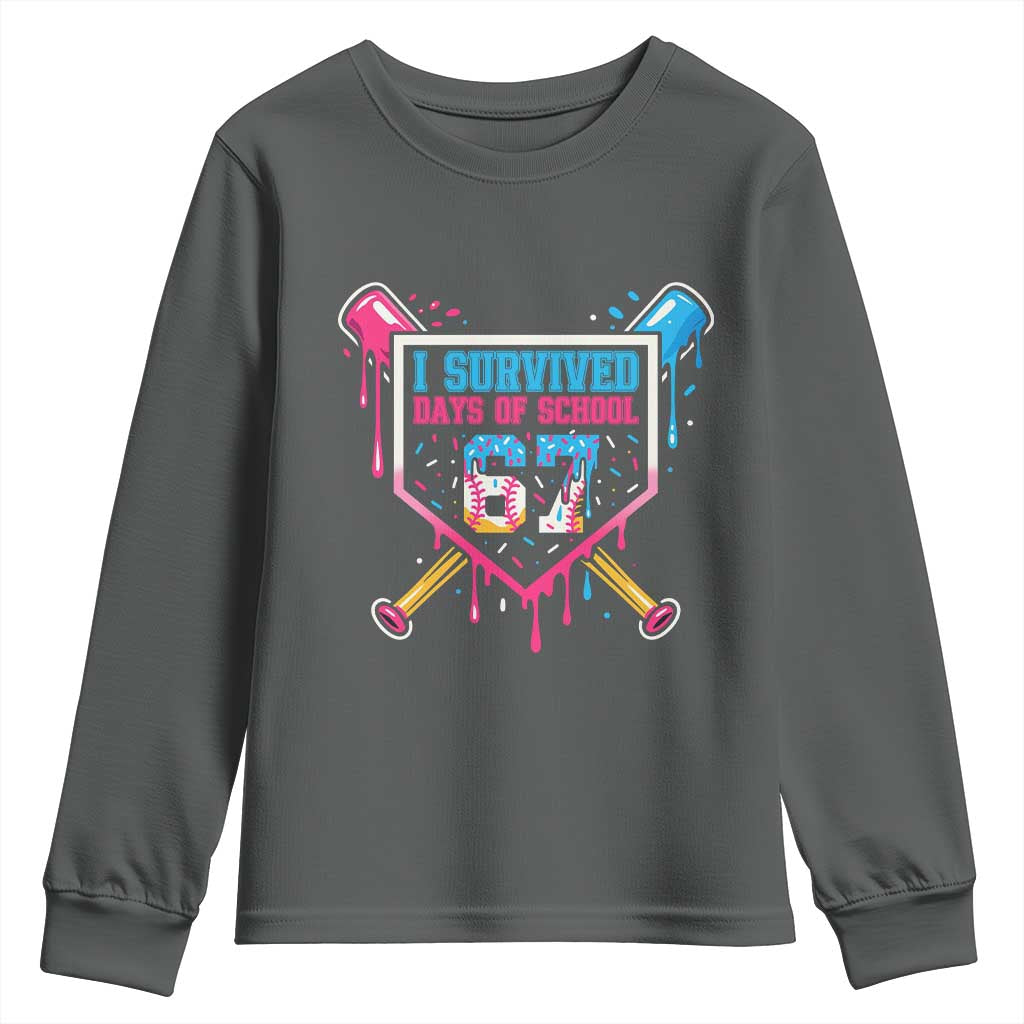I Survived 67 Days Of School Baseball Ice Cream Youth Sweatshirt Funny Christmas Six Seven Meme TS14 Dark Heather Print Your Wear