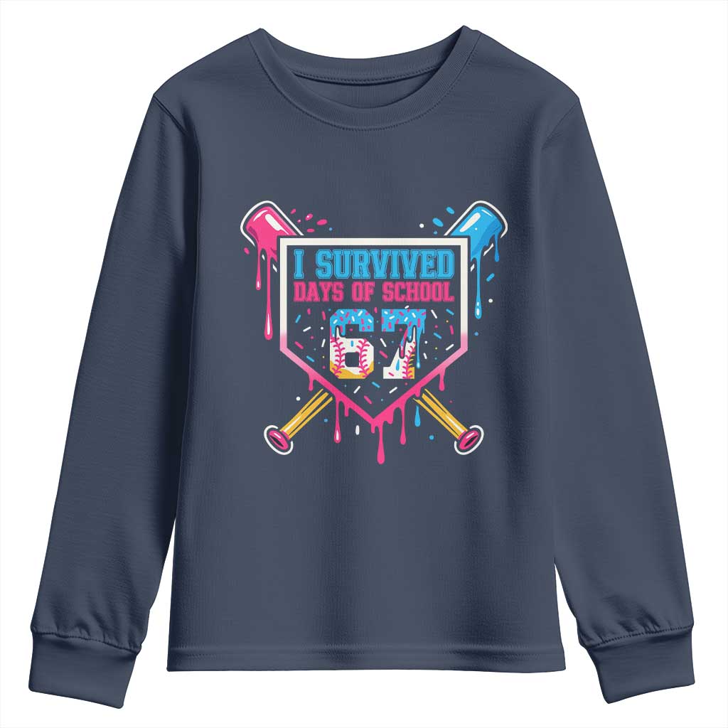 I Survived 67 Days Of School Baseball Ice Cream Youth Sweatshirt Funny Christmas Six Seven Meme TS14 Navy Print Your Wear