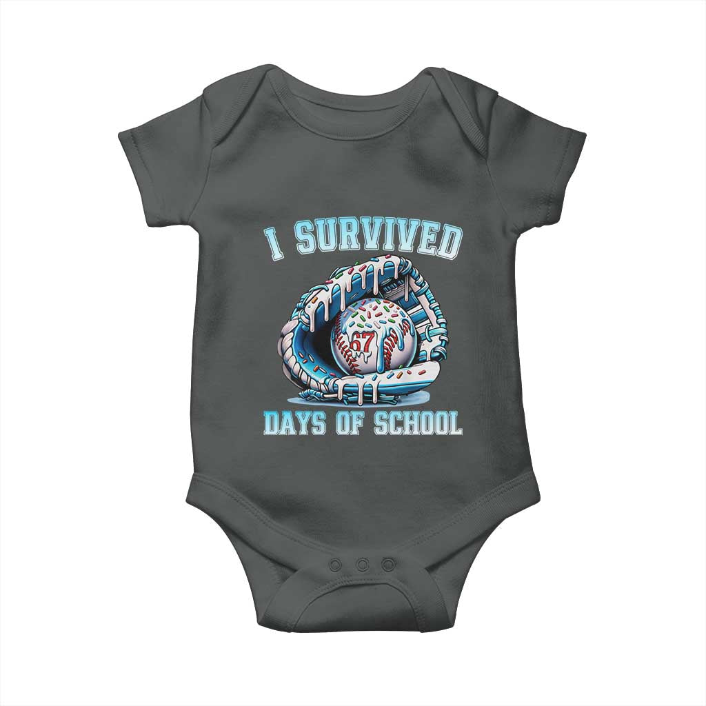I Survived 67 Days Of School Baseball Glove Ice Cream Baby Onesie Funny Christmas Six Seven Meme TS14 Dark Heather Print Your Wear