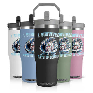 I Survived 67 Days Of School Baseball Glove Ice Cream Flip Straw Tumbler Funny Christmas Six Seven Meme - Print Your Wear