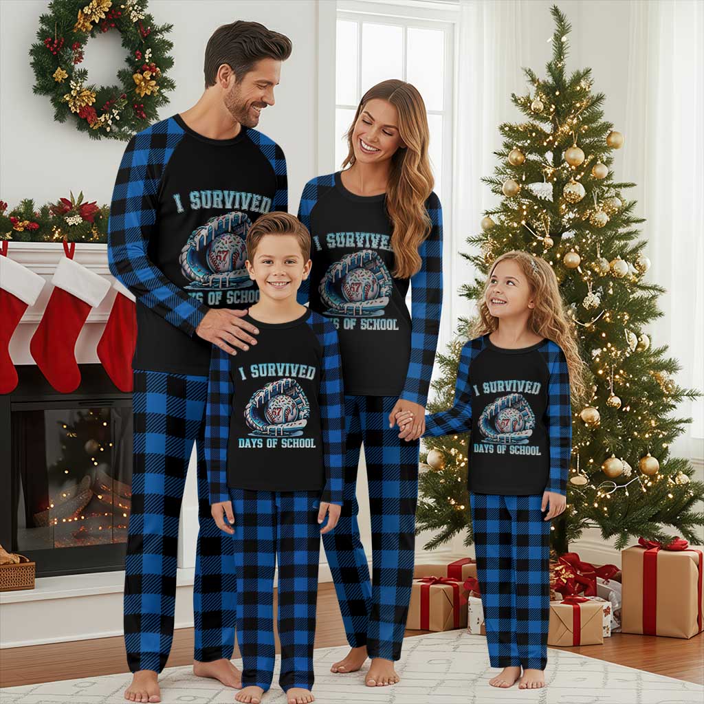 I Survived 67 Days Of School Baseball Glove Ice Cream Plaid Pajama Set Funny Christmas Six Seven Meme TS14 Blue Plaid Print Your Wear