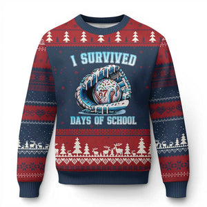 I Survived 67 Days Of School Baseball Glove Ice Cream Ugly Christmas Sweater Funny Xmas Six Seven Meme TS14 Navy Red Print Your Wear