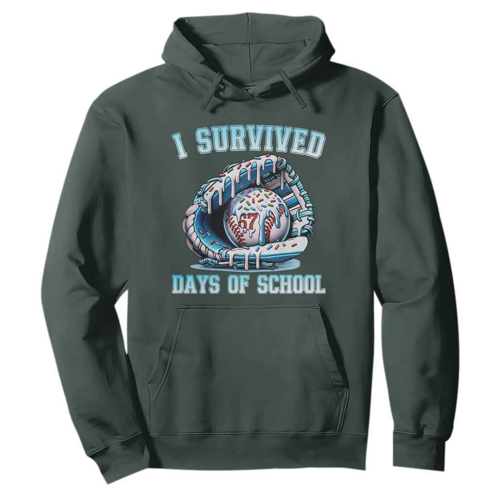 I Survived 67 Days Of School Baseball Glove Ice Cream Hoodie Funny Christmas Six Seven Meme TS14 Dark Forest Green Print Your Wear