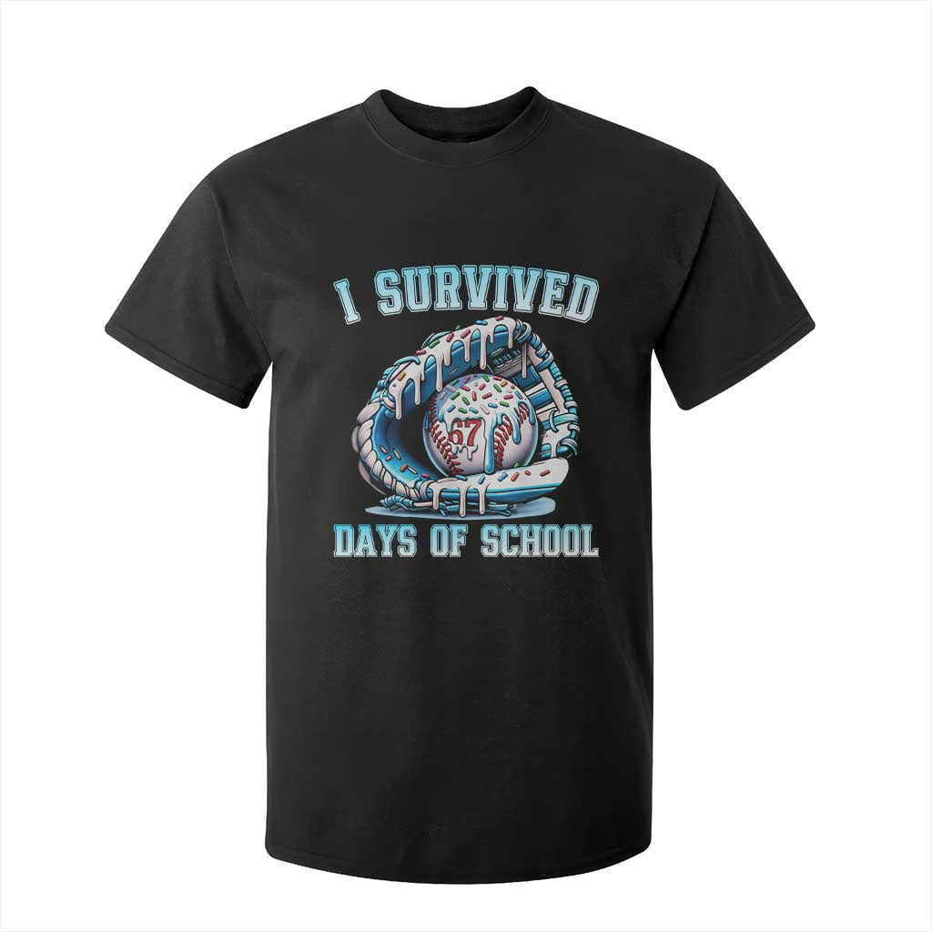 I Survived 67 Days Of School Baseball Glove Ice Cream T Shirt For Kid Funny Christmas Six Seven Meme TS14 Black Print Your Wear