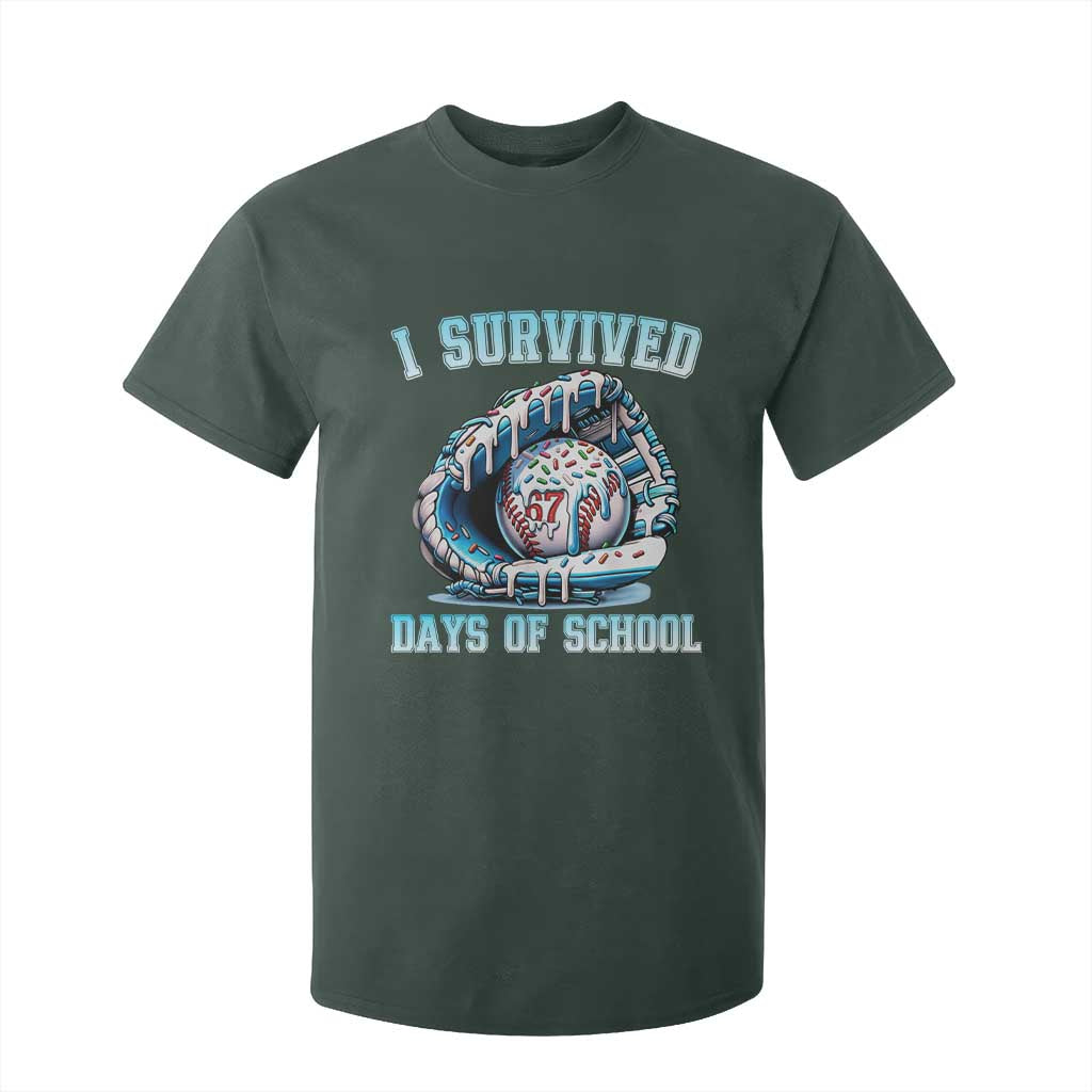 I Survived 67 Days Of School Baseball Glove Ice Cream T Shirt For Kid Funny Christmas Six Seven Meme TS14 Dark Forest Green Print Your Wear