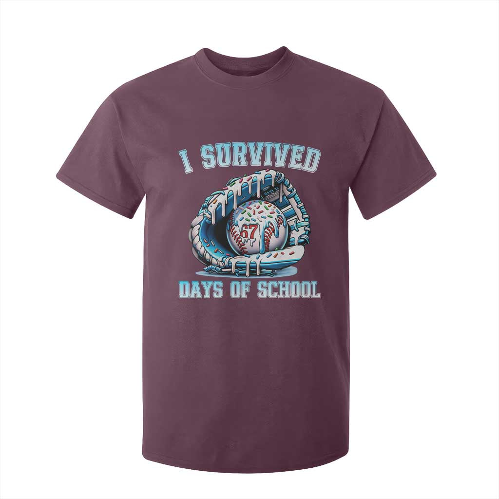 I Survived 67 Days Of School Baseball Glove Ice Cream T Shirt For Kid Funny Christmas Six Seven Meme TS14 Maroon Print Your Wear